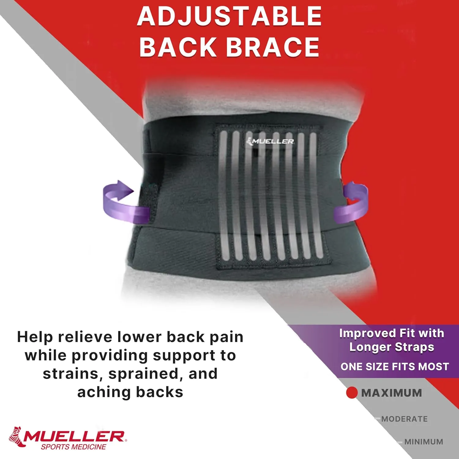 MUELLER Sports Medicine Adjustable Back Brace, Back Pain Relief Support for Men and Women, Ideal for Upper and Lower Back Pain, Sciatica, Scoliosis, Black