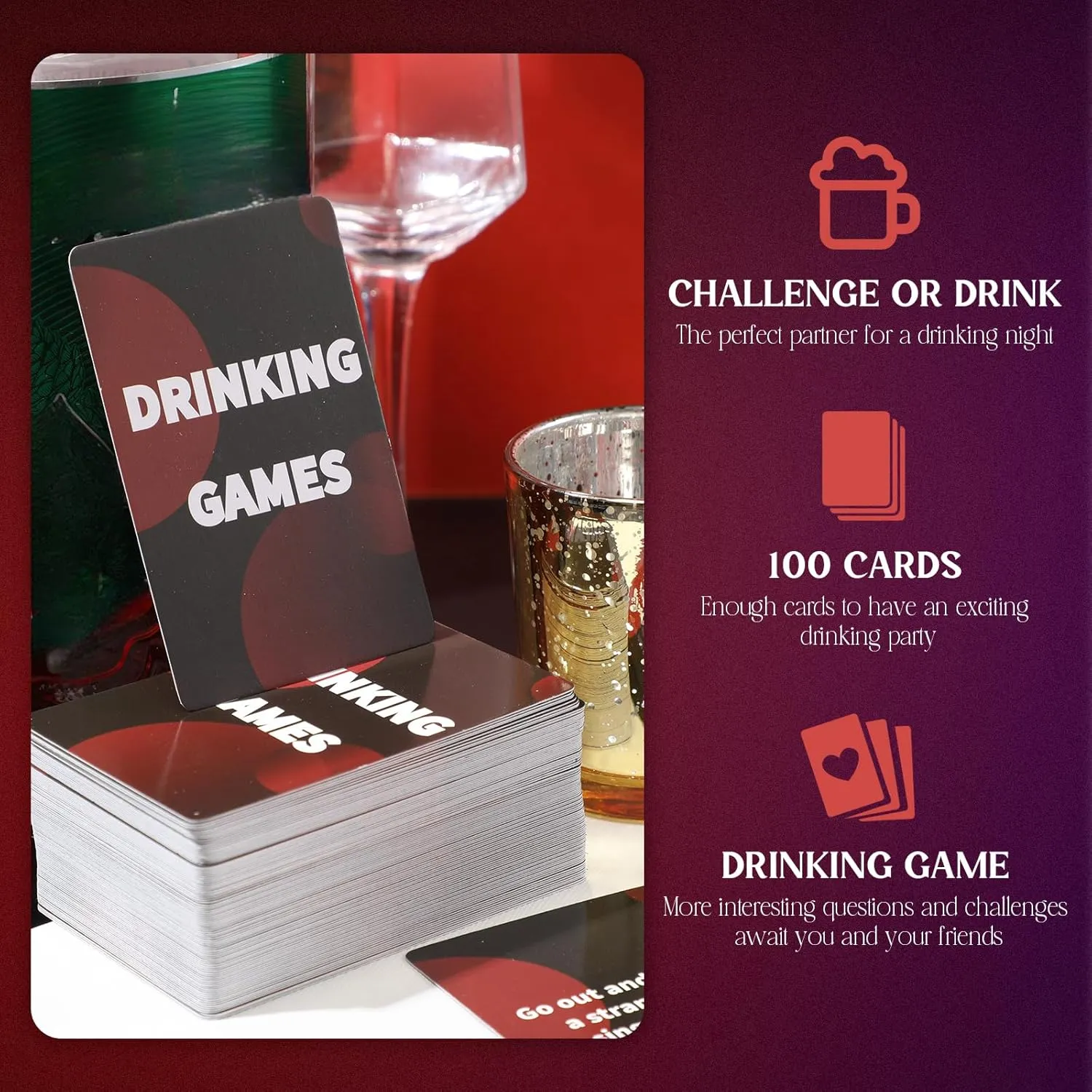 Poen Drinking Games Card Questions Challenges Fun Party for Adults Bachelorette Drinking Games Girls Night Christmas White Elephant Gift(Challenge or Drink)