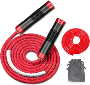 Redify Weighted Jump Rope for Workout Fitness(1LB), Tangle-Free Ball Bearing Rapid Speed Skipping Rope for MMA Boxing Weight-loss,Aluminum Handle Adjustable Length 9MM Fabric Cotton 9MM Solid PVC Rope