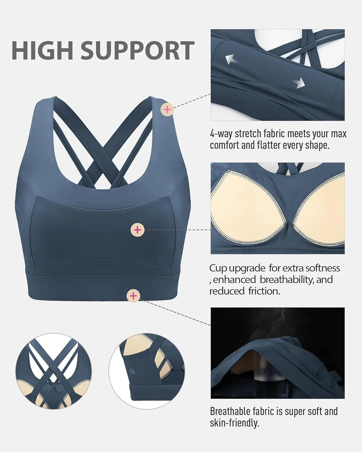 RUNNING GIRL Sports Bra for Women High Support,Criss-Cross Back Strappy Sports Bra Moulded Cup High Impact Workout Top