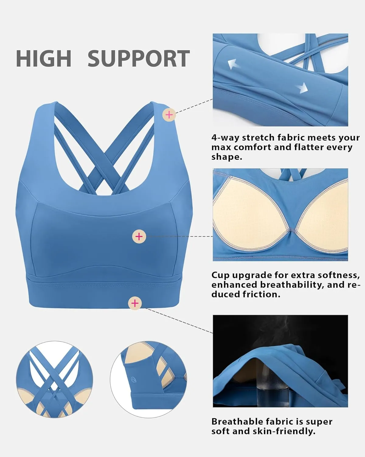 RUNNING GIRL Sports Bra for Women High Support,Criss-Cross Back Strappy Sports Bra Moulded Cup High Impact Workout Top