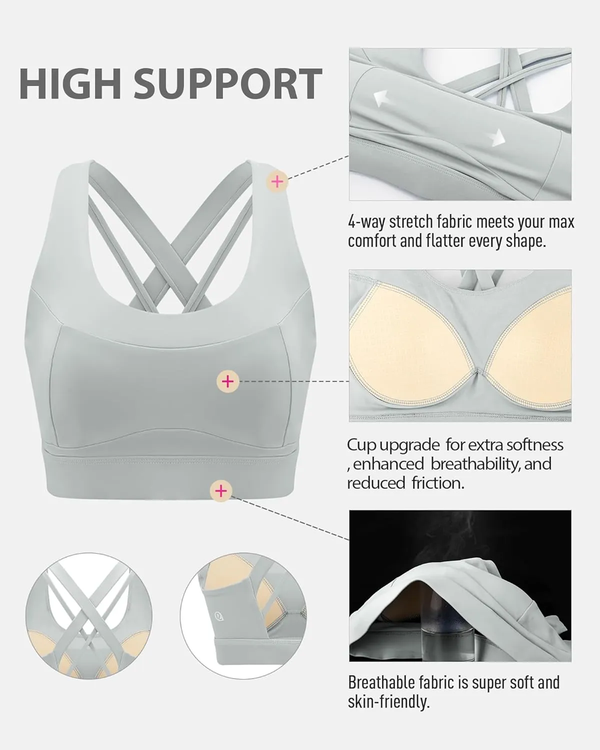 RUNNING GIRL Sports Bra for Women High Support,Criss-Cross Back Strappy Sports Bra Moulded Cup High Impact Workout Top