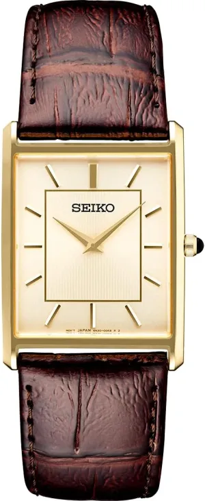 SEIKO Essentials Watch for Men - Essentials - Water Resistant with Stainless Steel Rectangular Case and Leather Strap