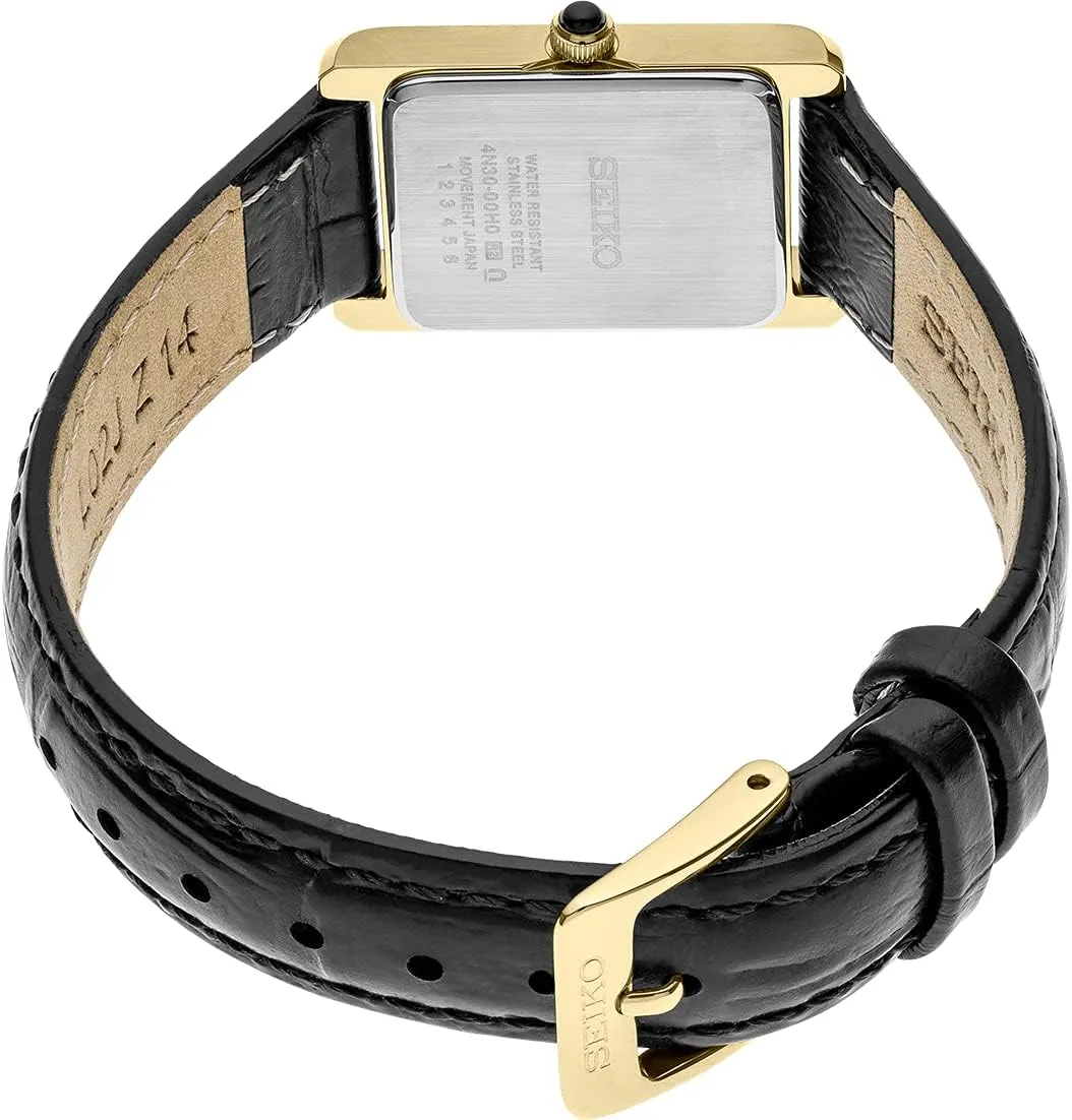 SEIKO Essentials Watch for Women - Essentials - Water Resistant with Stainless Steel Rectangular Case and Leather Strap