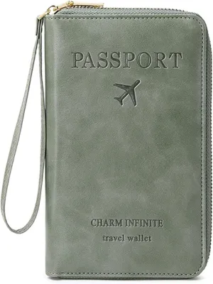 Summer Simple Plain Passport Cases Back To School, Charm Infinite Travel Wallet, Multi-functional Zipper Travel Card Holder, RFID Blocking Card Holder (Green)