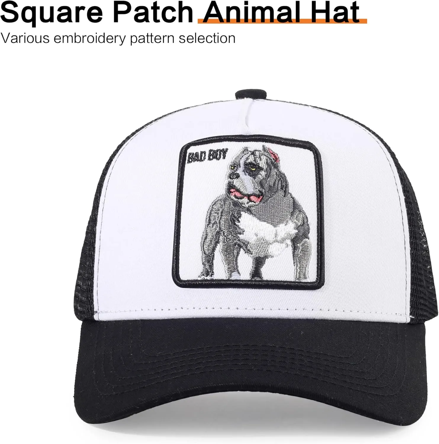 Trucker Hat Men Animal Snapback Hats Adjustable Embroidered Baseball Cap Mesh Breathable Square Patch Women Caps