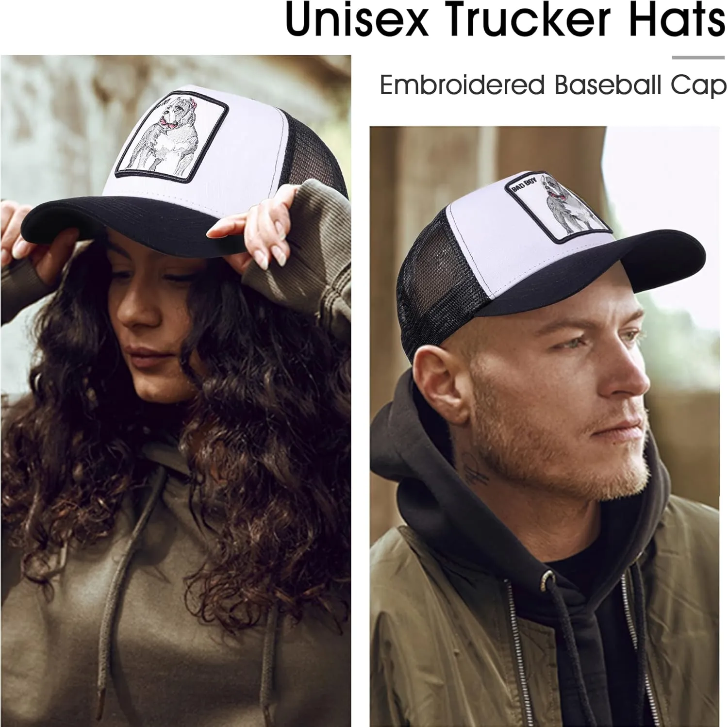 Trucker Hat Men Animal Snapback Hats Adjustable Embroidered Baseball Cap Mesh Breathable Square Patch Women Caps