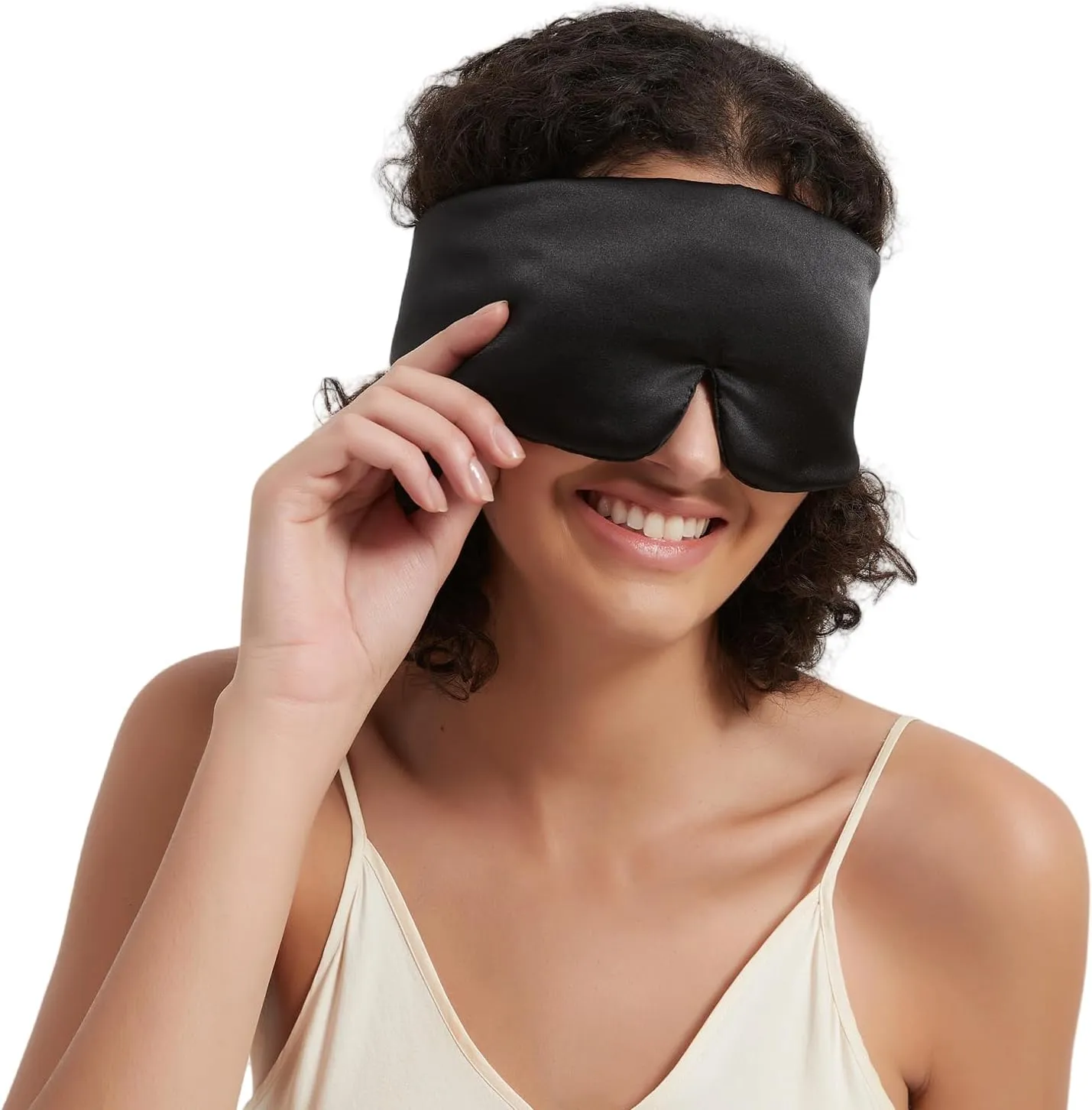 Weighted Eye Mask Silk ALASKA BEAR for Dry Eyes, Sleeping and Relaxation, Wraparound Style Compression, Wide Headband and Large Coverage Ears for Sound-muffling, Microwavable Beads Filled