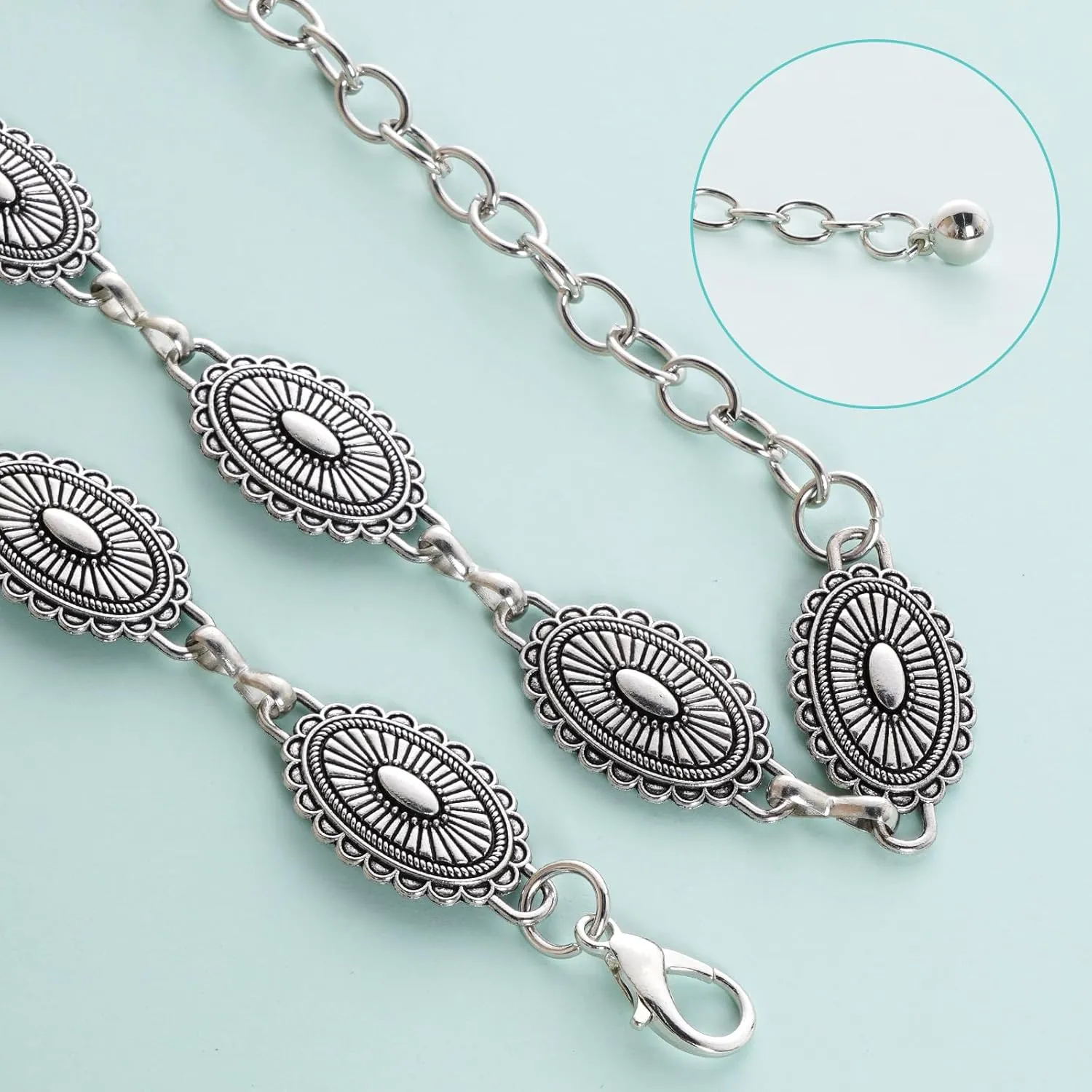 Western Oval Concho Chain Belt for Women Metal Waist Chain Belt for Dresses Jeans Western Cowgirl