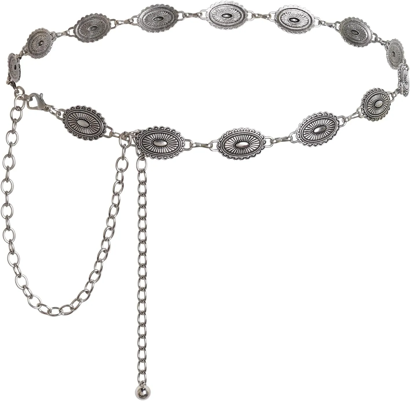 Western Oval Concho Chain Belt for Women Metal Waist Chain Belt for Dresses Jeans Western Cowgirl