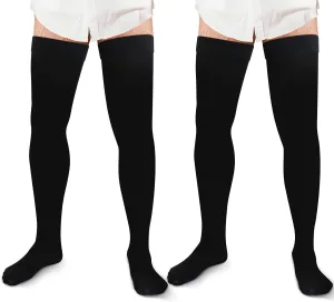 Zhanmai 2 Pairs Thigh High Men's Compression Socks 20-30 Mmhg Compression Stocking with Silicone Grip Men's Dress Socks (X-Large)